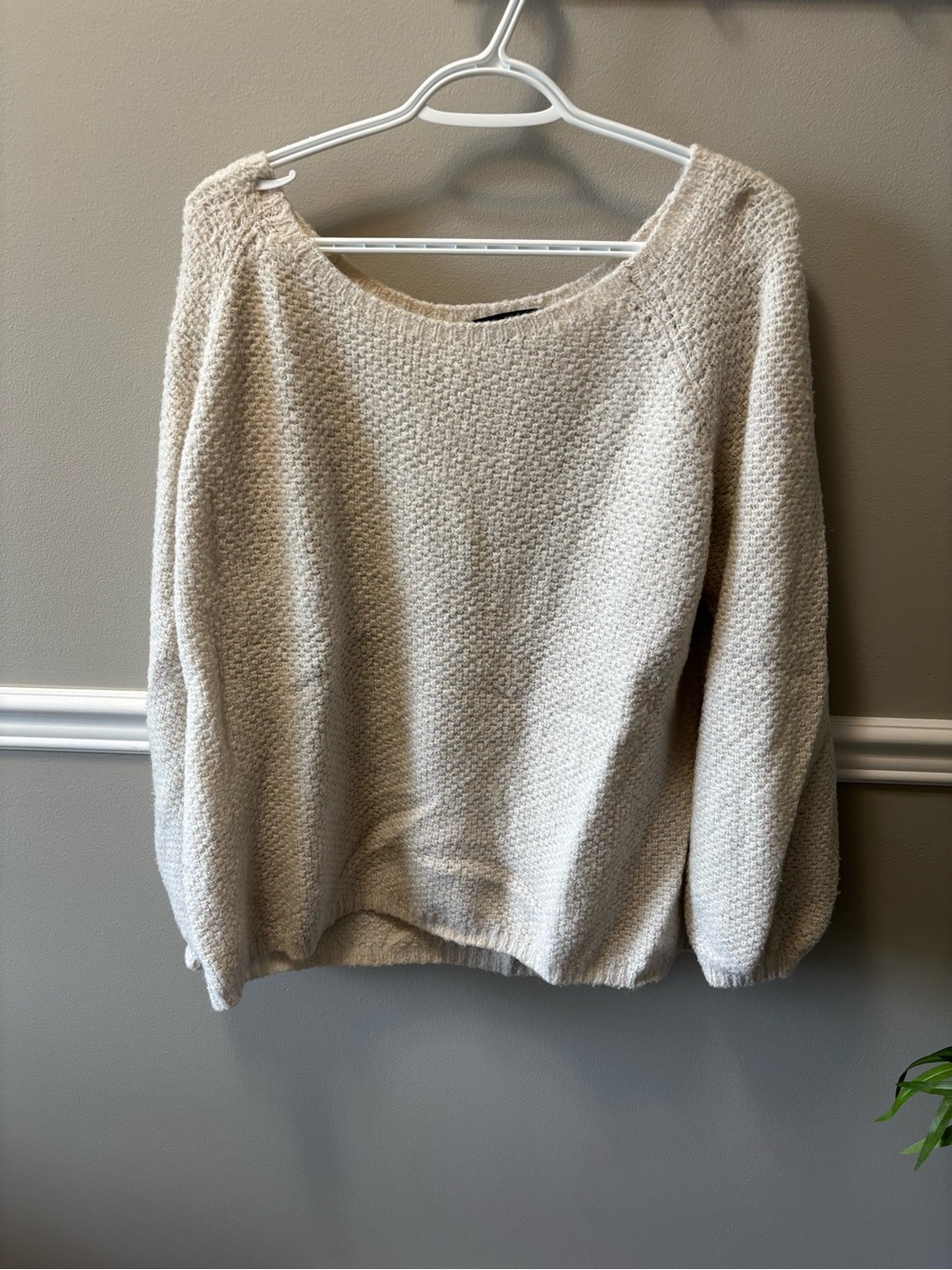 Women's Cream Scoop Neck Textured Sweater